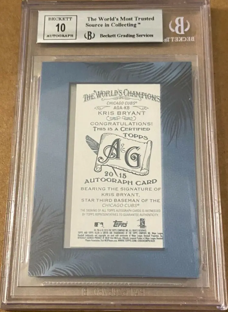 2015 Topps Allen & Ginter Framed Mini Autographed Kris Bryant Rookie Card, Card #AGA-KB rear of card