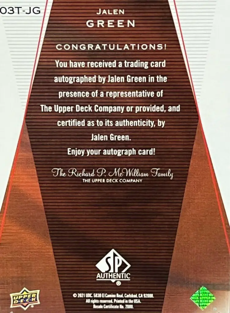 #03T-JG - Jalen Green - Rear of card