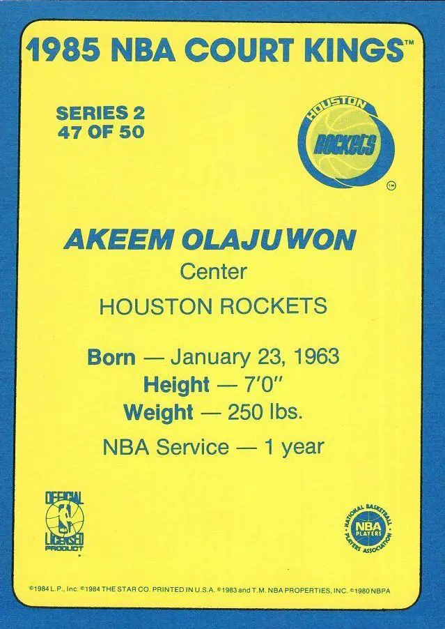 1984-1985 Star Court Kings Rookie Card #47 - rear of card