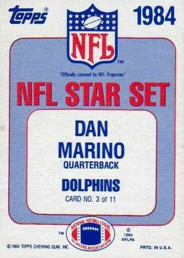 1984 Topps Glossy NFL Star Set Rookie Card #3 back of card