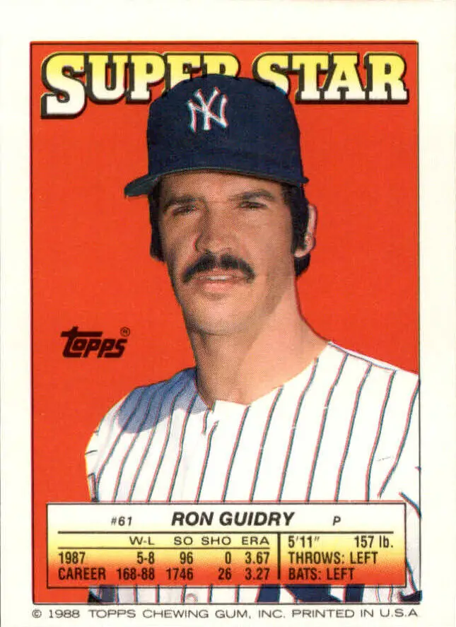 1988 Topps Stickers #44 Rear of card Ron Guidry