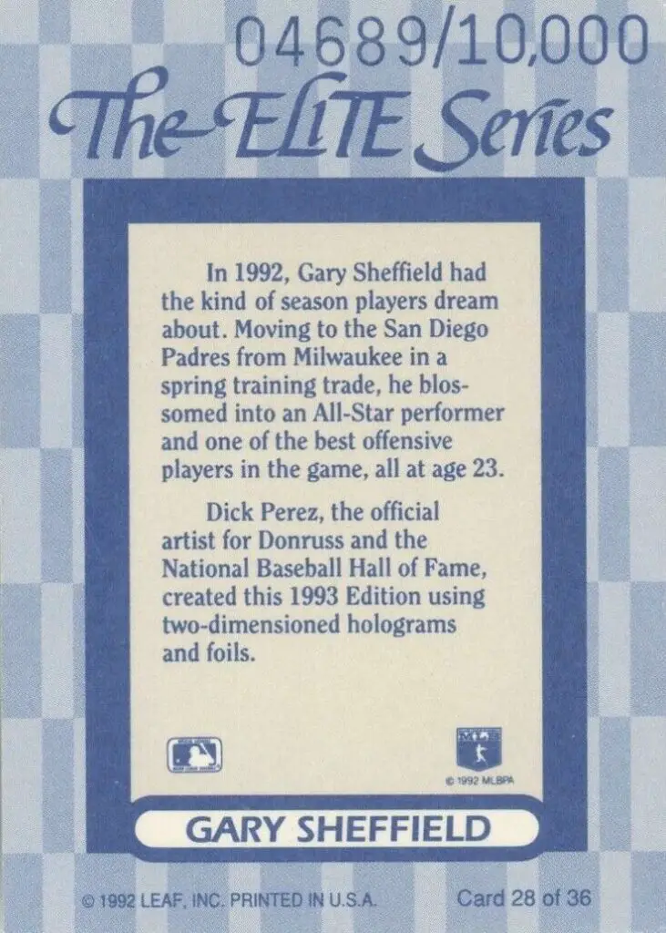 1993 Donruss Elite Card #28 rear of card