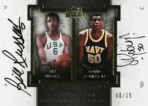 2013-2014 Upper Deck Exquisite Enshrinement Duos David Robinson and Bill Russell
