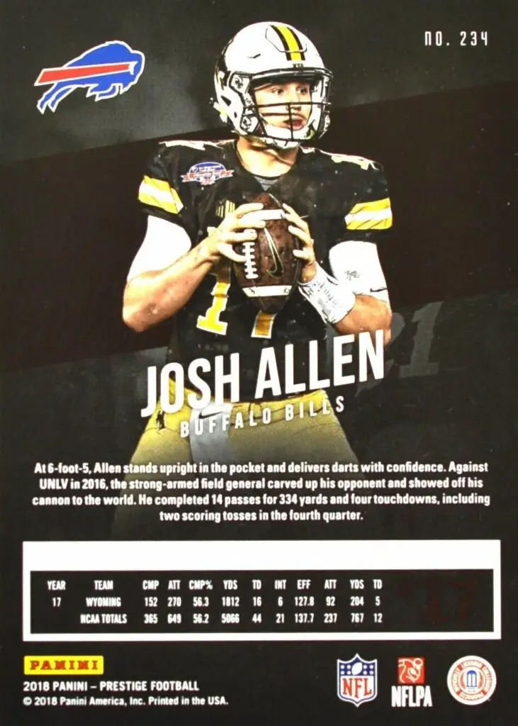 2018 Panini Prestige NFL Josh Allen #234 rear of card