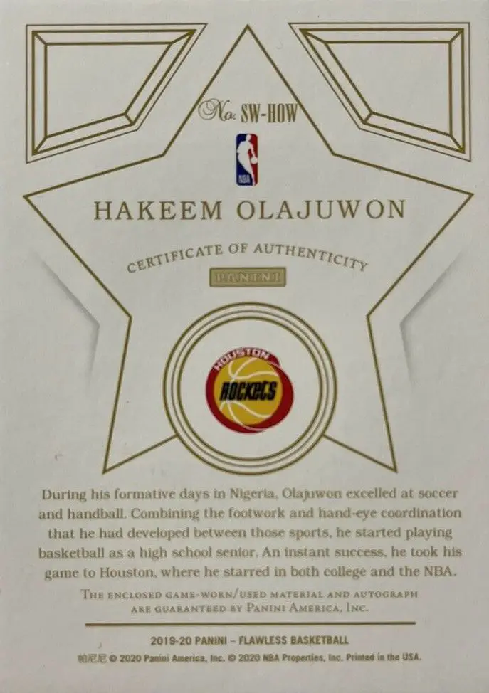 2019-2020 Panini Flawless Autograph Patch Gold #SW-HOW - rear of card