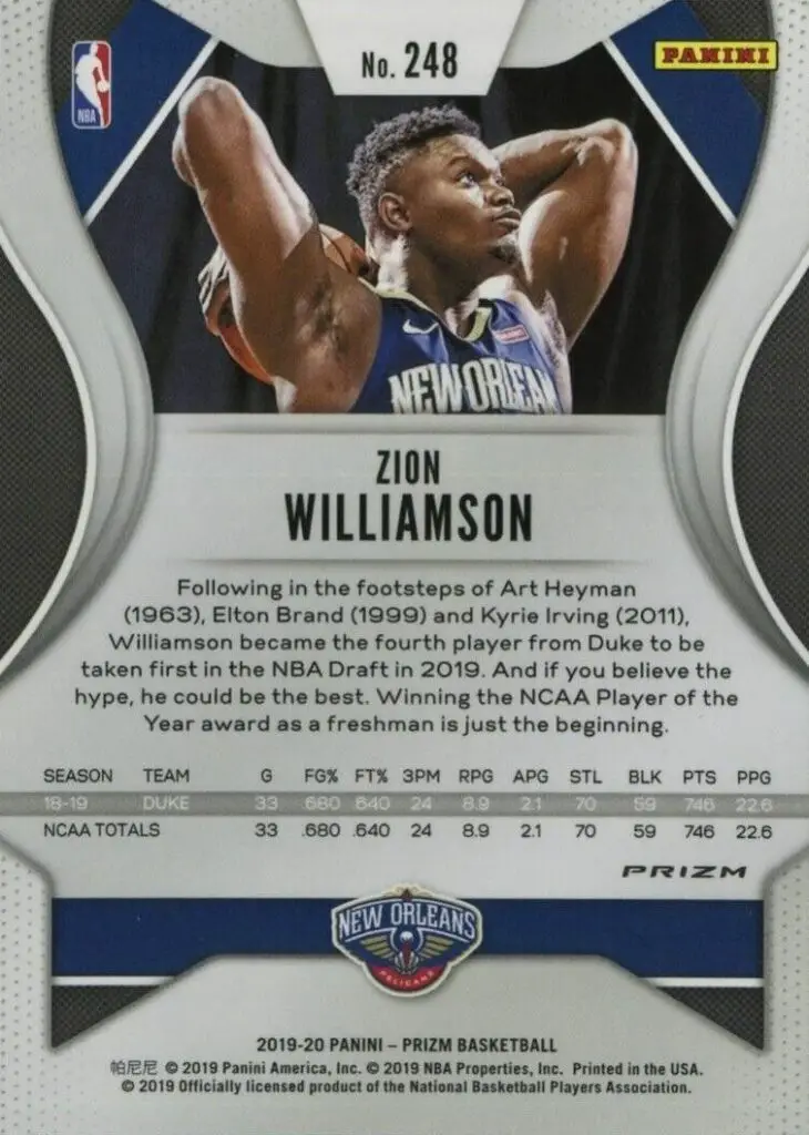 2019-2020 Panini Prizm Blue shimmer #248 - rear of card
