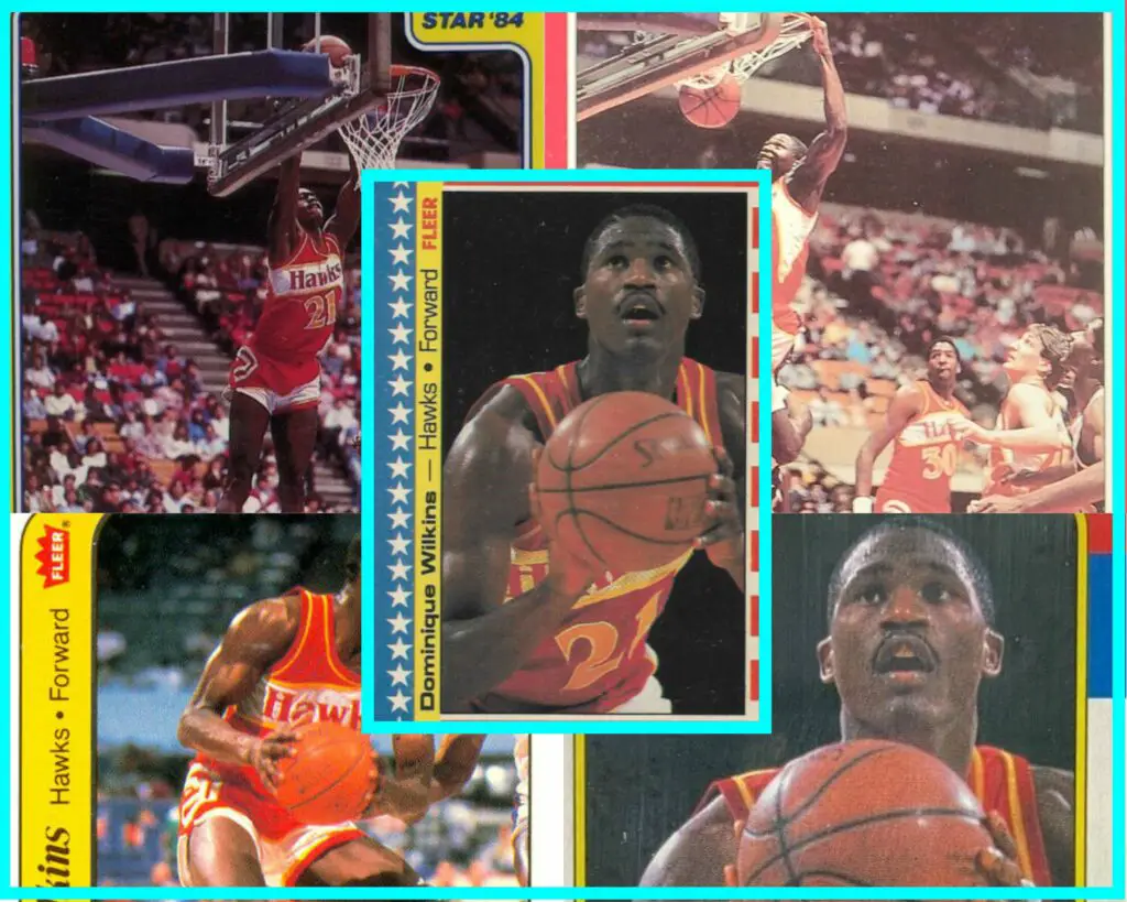 Dominique Wilkins card and sticker collage