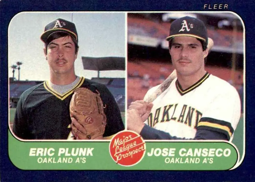 1986 Fleer Eric Plunk Jose Canseco RC Oakland Athletics #649