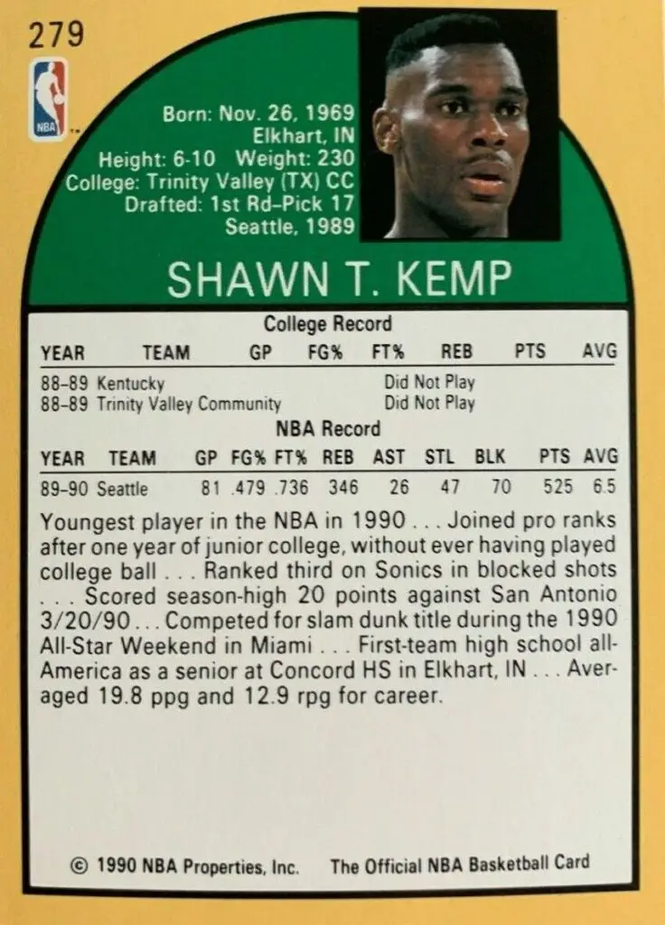 1990 NBA Hoops RC #279 back of card