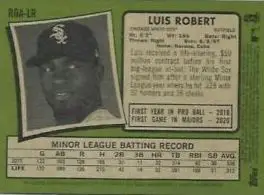 Luis Robert Nickname Rookie Card (SSP) Card #512 back of card