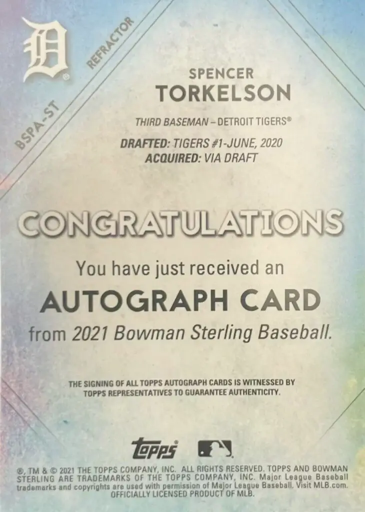 2021 Topps Bowman Sterling Prospect Autographs, Card #BSPA-ST back of card