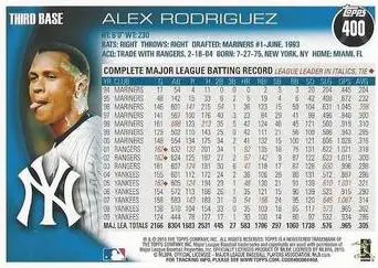 Alex Rodriguez Pie in the Face Card #400 Variation 2 back of card