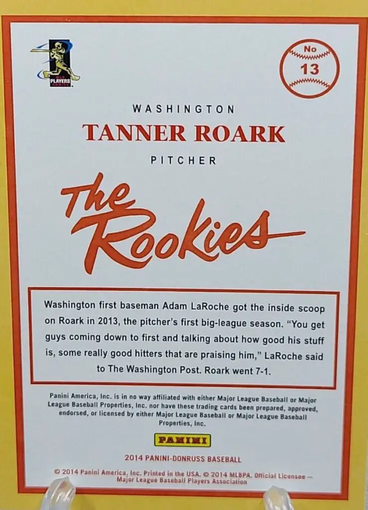 2014 Panini Donruss The Rookies Rookie Card #13 back. Ex Miners player baseball card