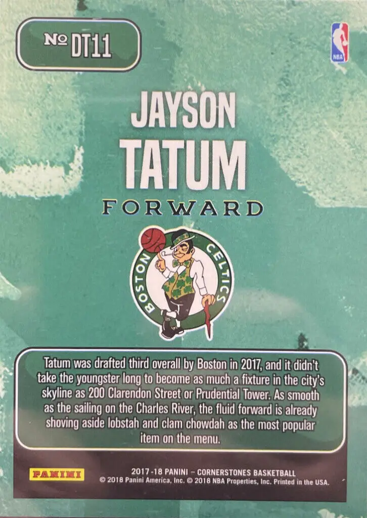 2017-2018 Panini Cornerstones Downtown Rookie Jayson Tatum Basketball back of Card #DT11