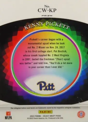 2022 Panini Select Draft Picks Color Wheel Rookie Card #CW-KP Kenny Pickett back of card