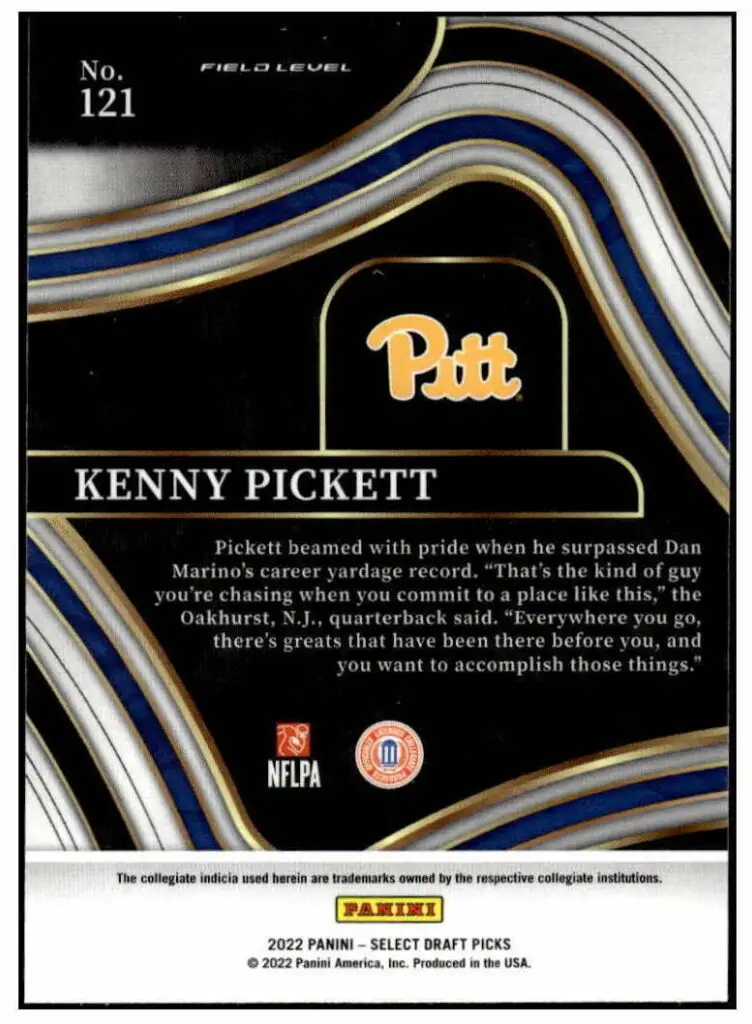 2022 Panini Select Draft Picks Field Level White Prizm Kenny Pickett Rookie Card #121 back of card