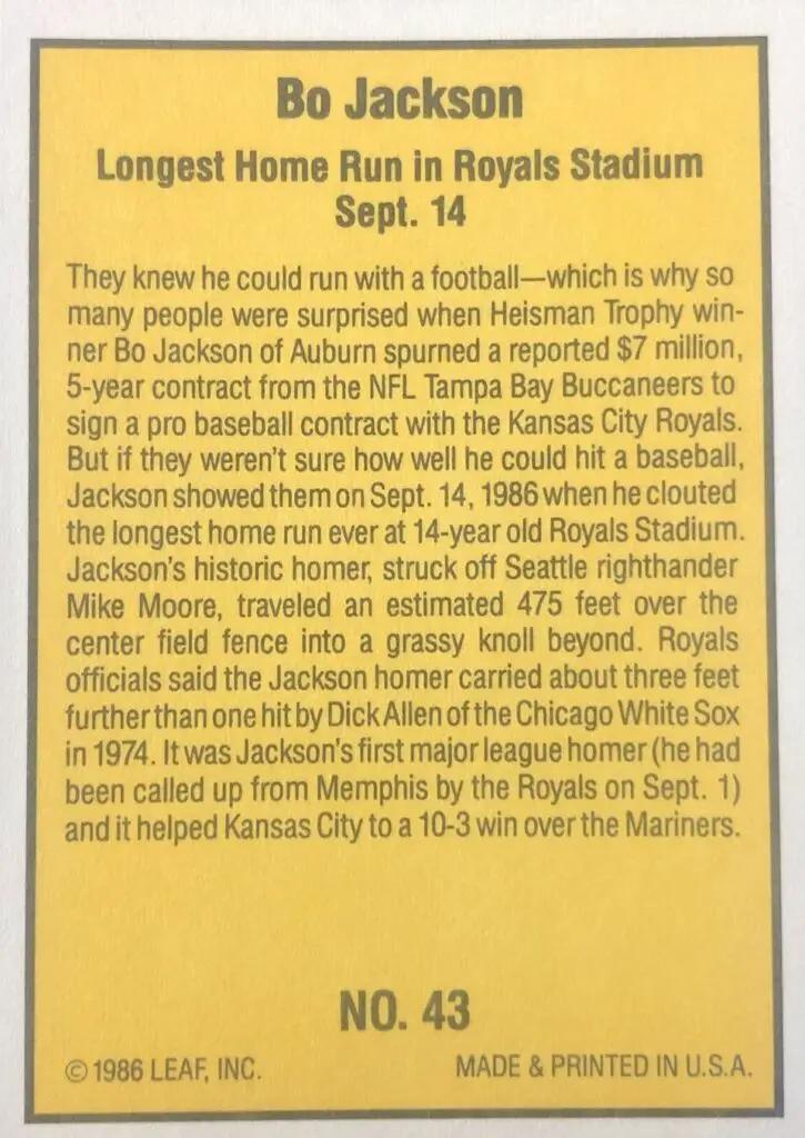 1986 Donruss Highlights (Baseball) Card #43 back of card